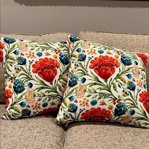 2 Vibrant Floral Outdoor Throw Pillows